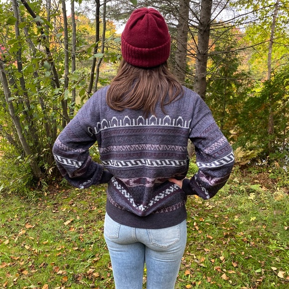 Vintage INXS whool sweater Grandpa style purple size M - Picture 4 of 8